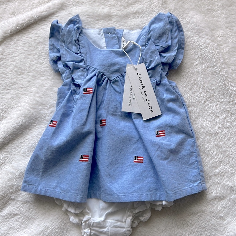 NWT Janie and Jack blue two-piece set with flag print 3-6 months